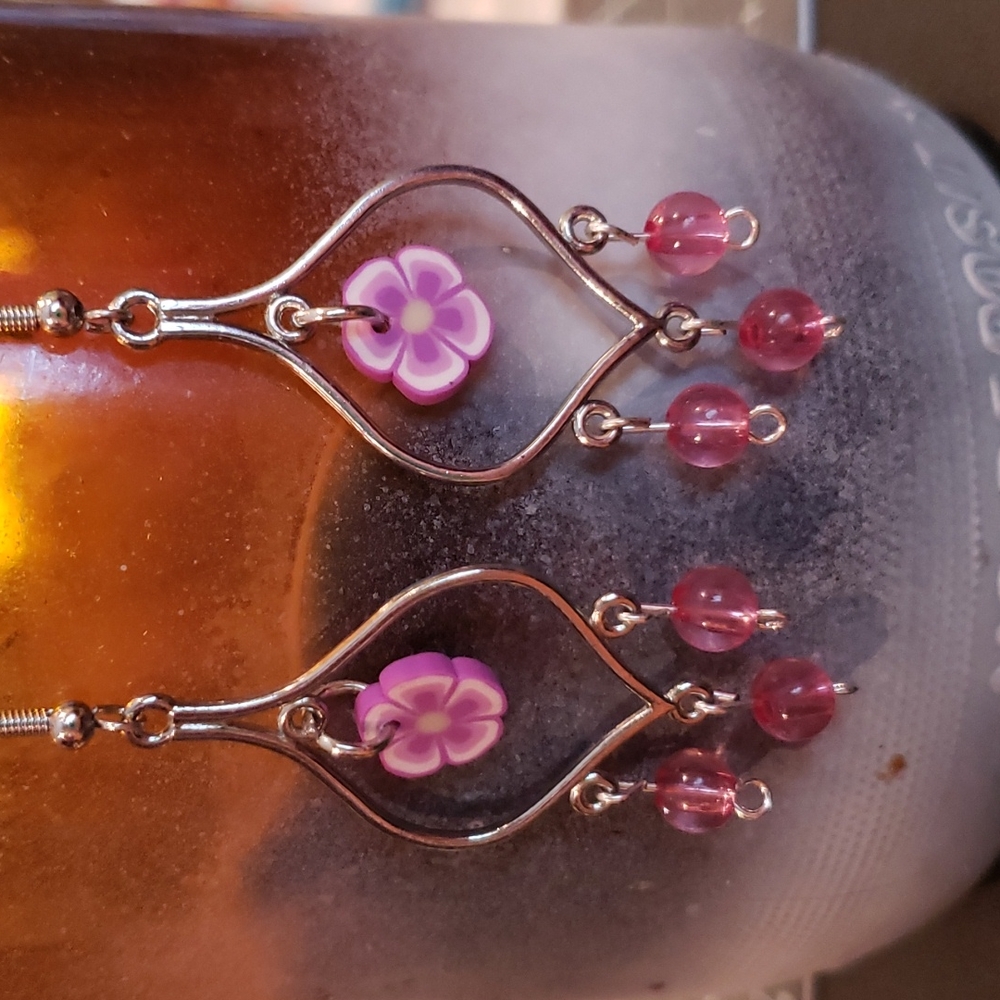 Handmade Flower Dangle Earrings